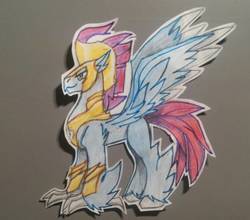 Size: 1089x960 | Tagged: safe, artist:rbd9510, stratus skyranger, classical hippogriff, hippogriff, g4, my little pony: the movie, armor, cutout, feathered fetlocks, male, paper, solo, traditional art