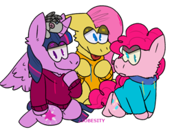 Size: 1024x809 | Tagged: safe, artist:pony-puke, fluttershy, pinkie pie, smarty pants, twilight sparkle, alicorn, pony, g4, clothes, simple background, sweater, transparent background, twilight sparkle (alicorn)