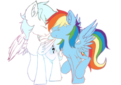 Size: 2000x1400 | Tagged: safe, rainbow dash, oc, oc:diamond frost, g4, canon x oc, eyes closed, female, male, mare, simple background, smiling, stallion, wings