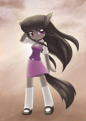 Size: 1000x1407 | Tagged: safe, artist:howxu, octavia melody, earth pony, anthro, g4, belt, bowtie, clothes, cute, equestria girls outfit, female, mare, mary janes, shoes, skirt, socks, solo, thigh highs, vest