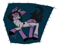 Size: 7200x5400 | Tagged: safe, artist:foxsystem12, oc, oc only, oc:jacquard, monster pony, pony, unicorn, absurd resolution, black mane, frankenpony, frankenstein's monster, patch, patchwork, sewing