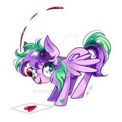 Size: 600x600 | Tagged: safe, artist:ipun, oc, oc only, oc:painted smiles, pegasus, pony, female, heart eyes, mare, mouth hold, paint, paintbrush, paper, simple background, solo, transparent background, watermark, wingding eyes