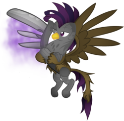 Size: 1869x1834 | Tagged: safe, artist:thecreativeenigma, oc, oc only, cyborg, griffon, amputee, artificial wings, augmented, mechanical wing, prosthetic limb, prosthetic wing, prosthetics, simple background, solo, transparent background, wings