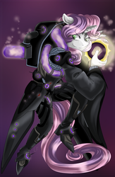 Size: 1500x2300 | Tagged: safe, artist:redheadfly, sweetie belle, unicorn, anthro, g4, clothes, commission, crossover, female, long nails, mare, moira, older, older sweetie belle, overwatch, solo