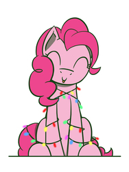 Size: 1350x1800 | Tagged: safe, artist:flutterluv, pinkie pie, earth pony, pony, g4, christmas, christmas lights, cute, diapinkes, female, holiday, mare, ponified animal photo, simple background, sitting, smiling, solo, tongue out, white background