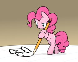 Size: 2000x1588 | Tagged: safe, artist:latie, pinkie pie, twilight sparkle, pony, g4, bipedal, drawing, female, lined paper, pencil, solo