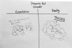 Size: 2161x1440 | Tagged: safe, artist:tjpones, starlight glimmer, oc, oc:tjpones, earth pony, pony, unicorn, g4, burger, bust, dialogue, drawing, expectation vs reality, extra thicc, fat, female, food, glasses, grayscale, hoof hold, lineart, male, mare, monochrome, stallion, thick, traditional art, wide eyes