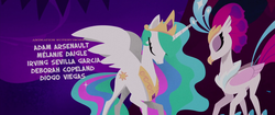 Size: 1920x804 | Tagged: safe, screencap, princess celestia, queen novo, alicorn, classical hippogriff, hippogriff, pony, g4, my little pony: the movie, credits, old friend, pointy ponies