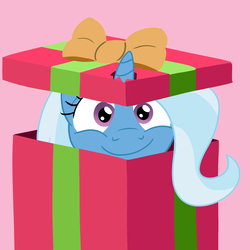 Size: 1280x1280 | Tagged: safe, artist:solarfm, trixie, pony, unicorn, g4, box, cute, diatrixes, female, looking at you, mare, pony in a box, present, smiling, solo