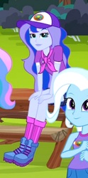 Size: 2048x4117 | Tagged: safe, screencap, princess luna, trixie, vice principal luna, equestria girls, g4, my little pony equestria girls: legend of everfree, boots, camp everfree outfits, cap, clothes, cropped, cute, hat, legs, looking at you, lunabetes, shoes, socks