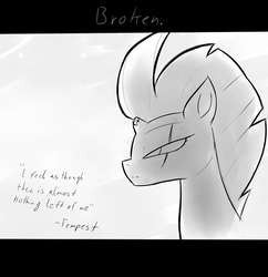 Size: 1094x1128 | Tagged: artist needed, safe, tempest shadow, pony, unicorn, g4, my little pony: the movie, broken horn, eye scar, female, grayscale, horn, monochrome, scar, scar on the wrong side, solo
