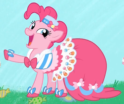 Size: 791x666 | Tagged: safe, screencap, pinkie pie, earth pony, pony, g4, suited for success, clothes, cropped, cute, diapinkes, dress, female, gala dress, mare, pinkie pie's first gala dress, solo