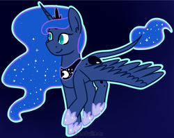 Size: 1832x1460 | Tagged: safe, artist:azure-quill, princess luna, alicorn, pony, g4, blue background, female, leonine tail, simple background, solo