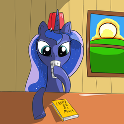 Size: 1500x1500 | Tagged: safe, artist:godzsake, princess luna, pony, g4, coffee, female, funny, morning ponies, solo