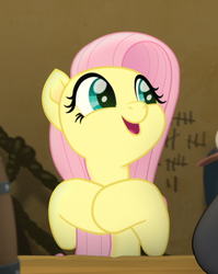 Size: 390x490 | Tagged: safe, edit, edited screencap, screencap, fluttershy, pegasus, pony, g4, my little pony: the movie, cropped, cute, female, hnnng, mare, shyabetes, smiling, solo, time to be awesome