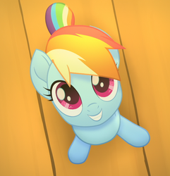 Size: 630x654 | Tagged: safe, screencap, rainbow dash, pegasus, pony, g4, my little pony: the movie, cropped, cute, dashabetes, female, looking at you, looking up, looking up at you, mare, smiling, solo, time to be awesome