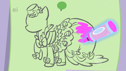 Size: 1680x945 | Tagged: safe, screencap, pinkie pie, pony, g4, suited for success, clothes, dignified wear, dress, ei, female, gala dress, magic, mare, sketch, solo, telekinesis