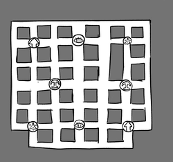 Size: 640x600 | Tagged: safe, artist:ficficponyfic, cyoa:the wizard of logic tower, arrow, danger, magic puzzle, monochrome, no pony, pony in description, puzzle, story included