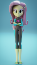Size: 1080x1920 | Tagged: safe, artist:efk-san, fluttershy, equestria girls, equestria girls series, forgotten friendship, g4, 3d, blender, clothes, feet, female, flip-flops, fluttershy's wetsuit, looking at you, not sfm, sandals, smiling, solo, swimsuit, wetsuit
