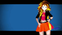 Size: 512x290 | Tagged: safe, artist:jessiexie, sunset shimmer, equestria girls, g4, 3d, animated, beautiful, belt, clothes, cute, dancing, female, jacket, lips are movin, lyrics, meghan trainor, miniskirt, mmd, photo, skirt, song reference