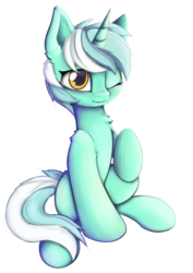 Size: 861x1216 | Tagged: safe, artist:hitbass, lyra heartstrings, pony, unicorn, g4, blushing, chest fluff, cute, ear fluff, female, lyrabetes, mare, one eye closed, shoulder fluff, simple background, sitting, solo, transparent background