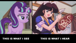 Size: 1920x1080 | Tagged: safe, artist:jarrahwhite, screencap, starlight glimmer, pony, unicorn, g4, equal cutie mark, exploitable meme, female, kelly sheridan, mare, meme, okonomiyaki, ranma 1/2, s5 starlight, same voice actor, ukyo kuonji, voice actor joke