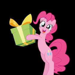 Size: 720x720 | Tagged: artist needed, safe, pinkie pie, earth pony, pony, g4, bipedal, black background, box, female, mare, present, simple background, solo