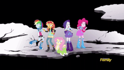 Size: 800x450 | Tagged: safe, screencap, applejack, fluttershy, pinkie pie, rainbow dash, rarity, sci-twi, sunset shimmer, twilight sparkle, equestria girls, equestria girls specials, g4, my little pony equestria girls: mirror magic, animated, cracking, distressed, falling, female, frightened, geode of empathy, geode of shielding, here we go again, humane five, humane seven, humane six, mirror world, not again, oh no, panic, panicking, plummet, scared, screaming, worried