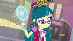 Size: 800x450 | Tagged: safe, screencap, juniper montage, starlight glimmer, sunset shimmer, equestria girls, equestria girls specials, g4, my little pony equestria girls: mirror magic, animated, discovery family logo, female, glowing eyes, magic, mirror