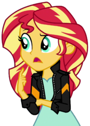 Size: 700x977 | Tagged: safe, artist:thebarsection, sunset shimmer, equestria girls, g4, clothes, female, jacket, leather jacket, open mouth, simple background, solo, transparent background