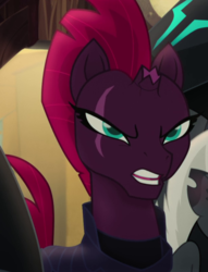 Size: 615x803 | Tagged: safe, screencap, tempest shadow, pony, unicorn, g4, my little pony: the movie, angry, armor, broken horn, cropped, eye scar, female, horn, mare, scar