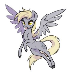 Size: 788x838 | Tagged: safe, artist:sorcerushorserus, derpy hooves, pegasus, pony, g4, female, flying, mare, simple background, solo, spread wings, tongue out, white background, wings