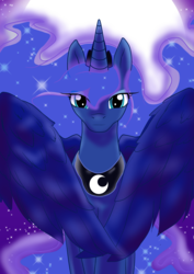 Size: 2893x4092 | Tagged: safe, artist:eternalcherryblossom, princess luna, alicorn, pony, g4, female, looking at you, mare, moon, solo