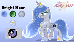 Size: 1700x980 | Tagged: safe, artist:sleppchocolatemlp, oc, oc only, oc:bright moon, alicorn, pony, female, mare, offspring, parent:king sombra, parent:princess luna, parents:lumbra, reference sheet, solo