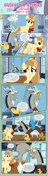 Size: 1919x6904 | Tagged: safe, artist:estories, discord, oc, oc:alice goldenfeather, draconequus, pegasus, pony, comic:find yourself, g4, canterlot, comic, dialogue, facial hair, female, goatee, looking back, mare, raised hoof, speech bubble, teleportation