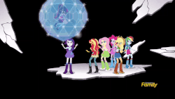 Size: 800x450 | Tagged: safe, screencap, applejack, fluttershy, pinkie pie, rainbow dash, rarity, sci-twi, sunset shimmer, twilight sparkle, equestria girls, equestria girls specials, g4, my little pony equestria girls: mirror magic, animated, discovery family logo, female, geode of empathy, geode of shielding, humane five, humane seven, humane six, mirror world