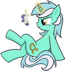 Size: 6000x6528 | Tagged: safe, bon bon, lyra heartstrings, sweetie drops, earth pony, pony, g4, absurd resolution, crossed legs, duo, duo female, female, giant lyra heartstrings, imminent vore, macro, magic, mare, mega lyra, micro, revenge, simple background, size difference