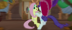 Size: 887x374 | Tagged: safe, screencap, fluttershy, rarity, g4, my little pony: the movie, bipedal, dancing