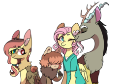 Size: 1621x1102 | Tagged: safe, artist:pandemiamichi, discord, fluttershy, oc, hybrid, pony, g4, female, interspecies offspring, male, offspring, parent:discord, parent:fluttershy, parents:discoshy, ship:discoshy, shipping, simple background, straight, transparent background