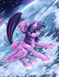 Size: 5000x6500 | Tagged: source needed, safe, artist:yui, twilight sparkle, alicorn, pony, g4, absurd resolution, female, glowing horn, horn, magic, magic aura, mare, solo, spread wings, twilight sparkle (alicorn), wings