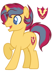 Size: 1053x1441 | Tagged: safe, artist:marielle5breda, oc, oc only, oc:flare shield, pony, unicorn, male, offspring, parent:flash sentry, parent:sunset shimmer, parents:flashimmer, simple background, solo, stallion, transparent background