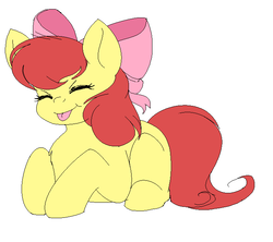 Size: 699x620 | Tagged: safe, artist:cosmalumi, apple bloom, earth pony, pony, g4, adorabloom, bow, cute, eyes closed, female, filly, hair bow, prone, silly, silly filly, silly pony, simple background, solo, tongue out, white background