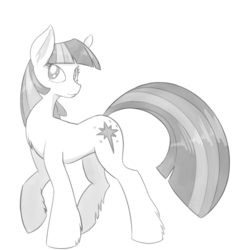 Size: 848x901 | Tagged: safe, artist:reiduran, edit, twilight sparkle, earth pony, pony, g4, earth pony twilight, female, g5 concept leak style, g5 concept leaks, grayscale, looking at you, mare, monochrome, simple background, solo, twilight sparkle (g5 concept leak), unshorn fetlocks, white background