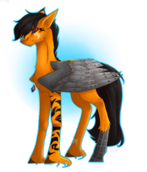 Size: 2825x3321 | Tagged: safe, artist:lastaimin, oc, oc only, oc:tigerfight, pegasus, pony, amputee, artificial wings, augmented, black sclera, high res, male, mechanical wing, prosthetic limb, prosthetic wing, prosthetics, simple background, solo, stallion, transparent background, wings