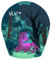 Size: 781x923 | Tagged: safe, oc, oc only, pony, cute, forest, glowing horn, horn, prone, solo