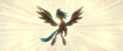 Size: 1920x804 | Tagged: safe, screencap, princess skystar, classical hippogriff, hippogriff, g4, my little pony: the movie, backlighting, belly, feathered fetlocks, female, jewelry, looking up, majestic, necklace, solo, spread wings, sunlight, this will end in grounding, wings