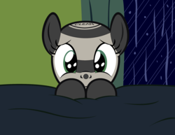 Size: 1952x1508 | Tagged: safe, artist:badumsquish, derpibooru exclusive, oc, oc only, oc:trundle, object pony, original species, pony, robot, robot pony, roomba pony, badumsquish is trying to murder us, bed, begging, curtains, looking at you, male, night, offscreen character, ponified, pov, puppy dog eyes, rain, roomba, sad, show accurate, solo, window