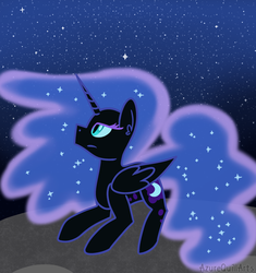 Size: 1600x1700 | Tagged: safe, artist:azure-quill, nightmare moon, alicorn, pony, g4, female, missing accessory, moon, on the moon, solo, space