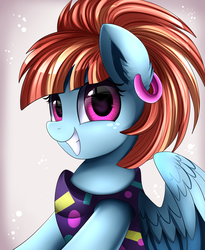 Size: 1443x1764 | Tagged: safe, artist:pridark, windy whistles, pegasus, pony, g4, clothes, cute, ear piercing, earring, female, freckles, jewelry, looking at you, mare, piercing, wings