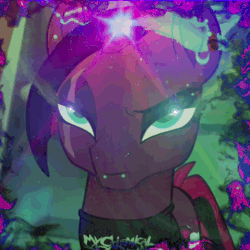 Size: 480x480 | Tagged: safe, edit, edited screencap, screencap, tempest shadow, pony, g4, my little pony: the movie, animated, emo, eyestrain warning, female, gif, gift art, hot topic, low frequency flashing, my chemical romance, solo, waifu